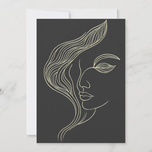 Vrouw blad elegante lijnkunst profiel kaart (Voorkant)
