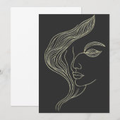 Vrouw blad elegante lijnkunst profiel kaart (Voorkant / Achterkant)