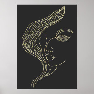 Vrouw blad elegante lijnkunst profiel poster