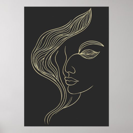 Vrouw blad elegante lijnkunst profiel poster (Voorkant)