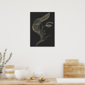 Vrouw blad elegante lijnkunst profiel poster (Keuken)
