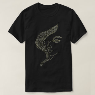 Vrouw blad elegante lijntekening profiel t-shirt