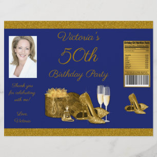 Vrouw Blauw Goud Verjaardagsfeest Chipzak Verpakki Flyer