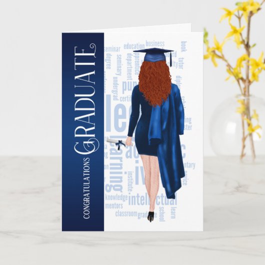 Vrouw Blauw Pet en gans Afstuderen Kaart (Gele Bloem)