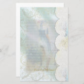 Vrouw Blauwe Jurk Rijden Bike Faux Lace Lined Briefpapier (Voorkant / Achterkant)