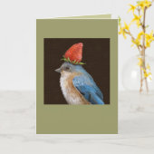 vrouw blauwvogel met aardbeienkaart kaart (Gele Bloem)