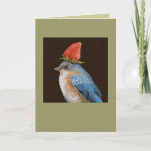 vrouw blauwvogel met aardbeienkaart kaart