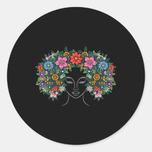 Vrouw Bloem Haar Afro Meisje Zwart Geschiedenis Ju Ronde Sticker