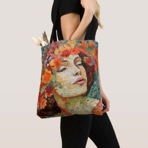 Vrouw Bloem Kroon Mozaïek Tote Bag