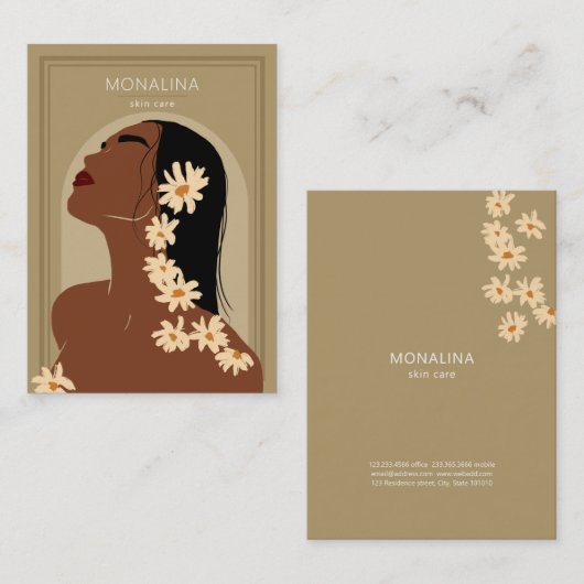 Vrouw Bloemen Art Boho Huidverzorging Visitekaartje (Voorkant / Achterkant)