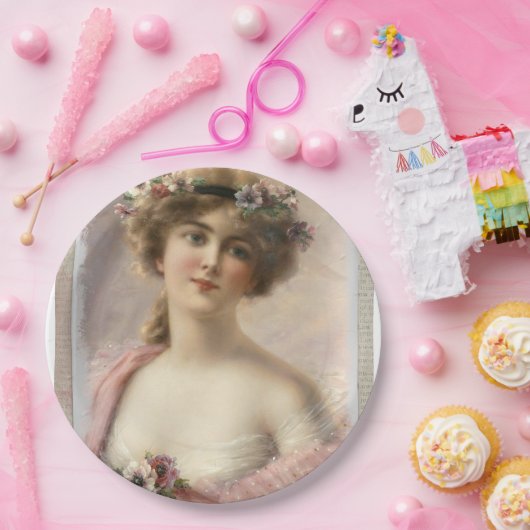 Vrouw Bloemen  Haar Papier Borden Papieren Bordje (Feest)