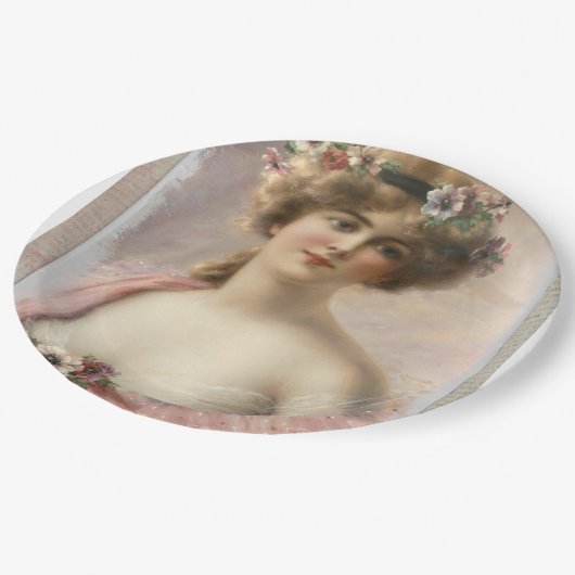 Vrouw Bloemen  Haar Papier Borden Papieren Bordje (Gekanteld)