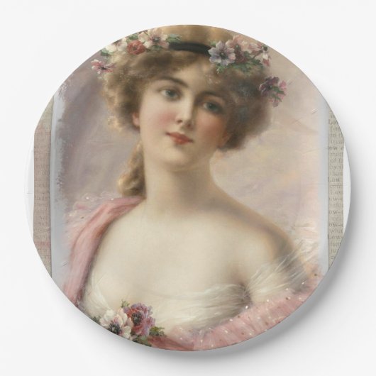 Vrouw Bloemen  Haar Papier Borden Papieren Bordje (Voorkant)