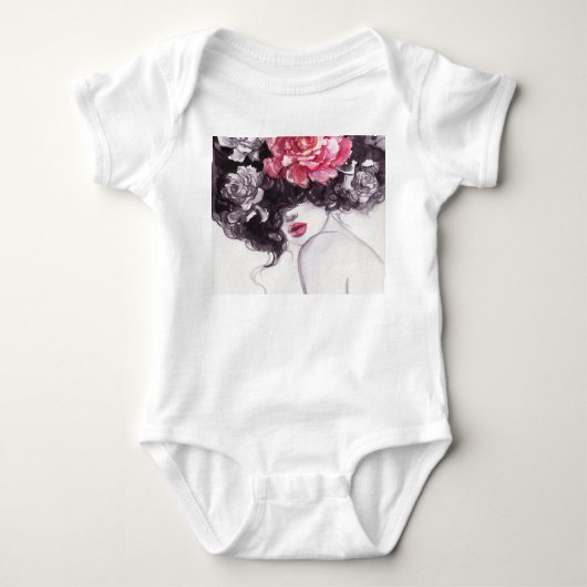 Vrouw Bloemen, Mode Watercolor Achtergrond. Romper (Voorkant)