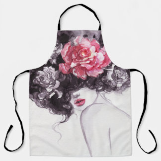 Vrouw Bloemen, Mode Waterverf Achtergrond. Schort