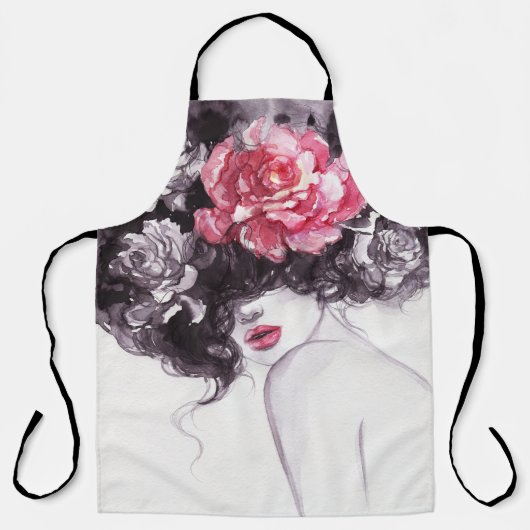 Vrouw Bloemen, Mode Waterverf Achtergrond. Schort (Voorkant)