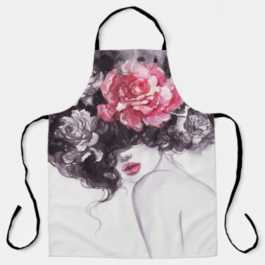 Vrouw Bloemen, Mode Waterverf Achtergrond. Schort (Voorkant)