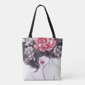 Vrouw Bloemen, Mode Waterverf Achtergrond. Tote Bag (Achterkant)