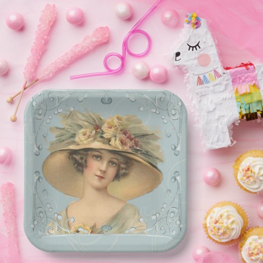  Vrouw Bloemen Pet Papier Bord (Feest)