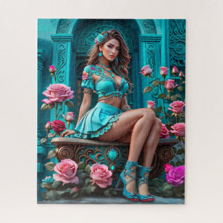 Vrouw, bloemen, puzzel, voor volwassenen, legpuzzel