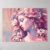 Vrouw Bloemen Roze Blauw Hard Pastel Tekening Poster (Voorkant)