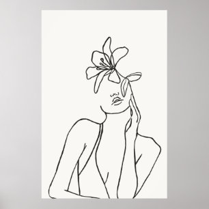 Vrouw Bloemenlijn Tekening Kunst Print Poster