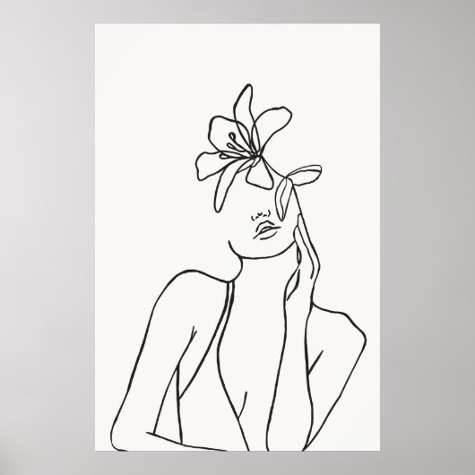 Vrouw Bloemenlijn Tekening Kunst Print Poster (Voorkant)