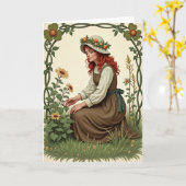 Vrouw Bloemige Schoonheid Scene Kaart (Gele Bloem)