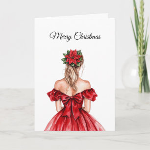 Vrouw Blond Jurk Kerstmis Kaart