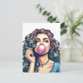 Vrouw Blowing Bubble gum bubble art Briefkaart (Staand voorkant)