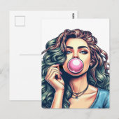 Vrouw Blowing Bubble gum bubble art Briefkaart (Voorkant / Achterkant)