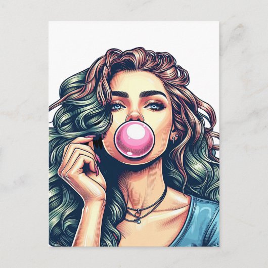 Vrouw Blowing Bubble gum bubble art Briefkaart (Voorkant)