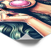 Vrouw Blowing Bubble gum bubble art Poster (Hoek)