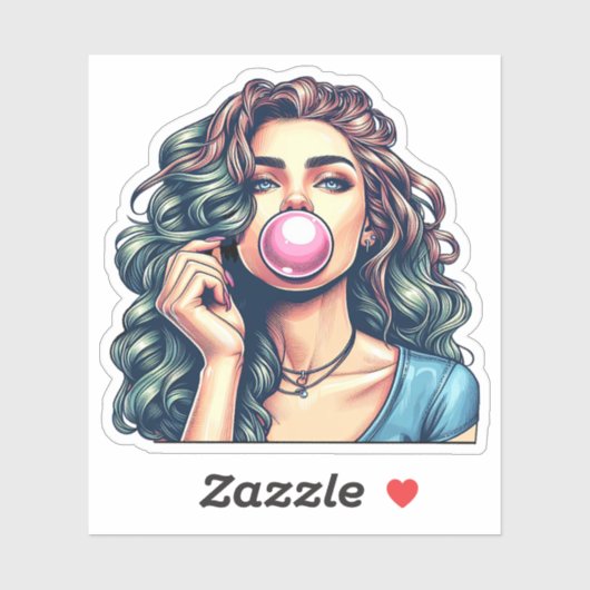 Vrouw Blowing Bubble gum bubble art Sticker (Vel)