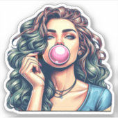 Vrouw Blowing Bubble gum bubble art Sticker (Voorkant)