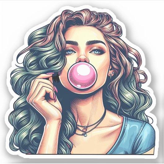 Vrouw Blowing Bubble gum bubble art Sticker (Voorkant)