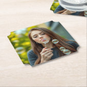 Vrouw Blowing Bubbles Ticket Onderzetter (Gekanteld)