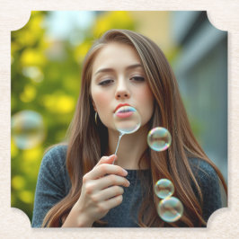 Vrouw Blowing Bubbles Ticket Onderzetter