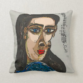 Vrouw Blue Face Abstract Kussen