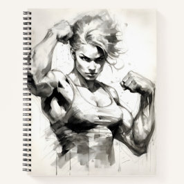 Vrouw Bodybuilder Flexing Haar Spieren Gym Meisje Notitieboek