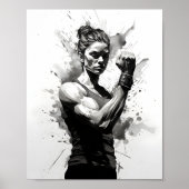 Vrouw Bodybuilder Flexing Muscles Fitness Meisje Poster (Voorkant)