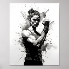 Vrouw Bodybuilder Flexing Muscles Fitness Meisje Poster