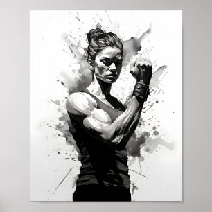 Vrouw Bodybuilder Flexing Muscles Fitness Meisje Poster