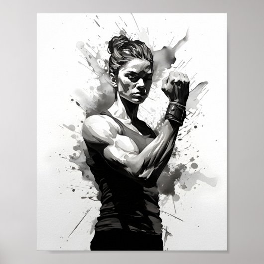 Vrouw Bodybuilder Flexing Muscles Fitness Meisje Poster (Voorkant)