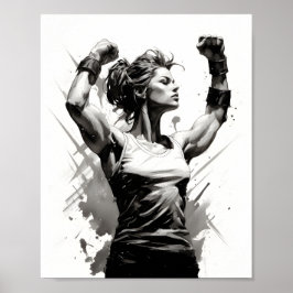 Vrouw Bodybuilder Flexing Muscles Fitness Meisje Poster