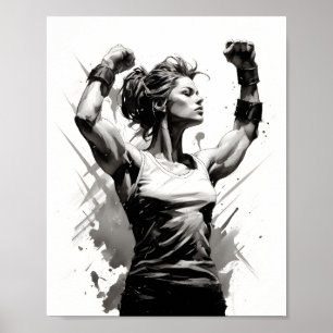 Vrouw Bodybuilder Flexing Muscles Fitness Meisje Poster