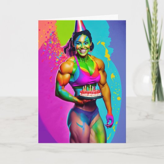 Vrouw Bodybuilder Lesbian Birthday Kaart (Voorkant)