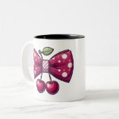 Vrouw Bow Haar Cherry Fruit lintMok Tweekleurige Koffiemok (Voorkant links)