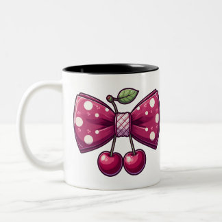 Vrouw Bow Haar Cherry Fruit lintMok Tweekleurige Koffiemok