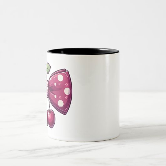 Vrouw Bow Haar Cherry Fruit lintMok Tweekleurige Koffiemok (Center)